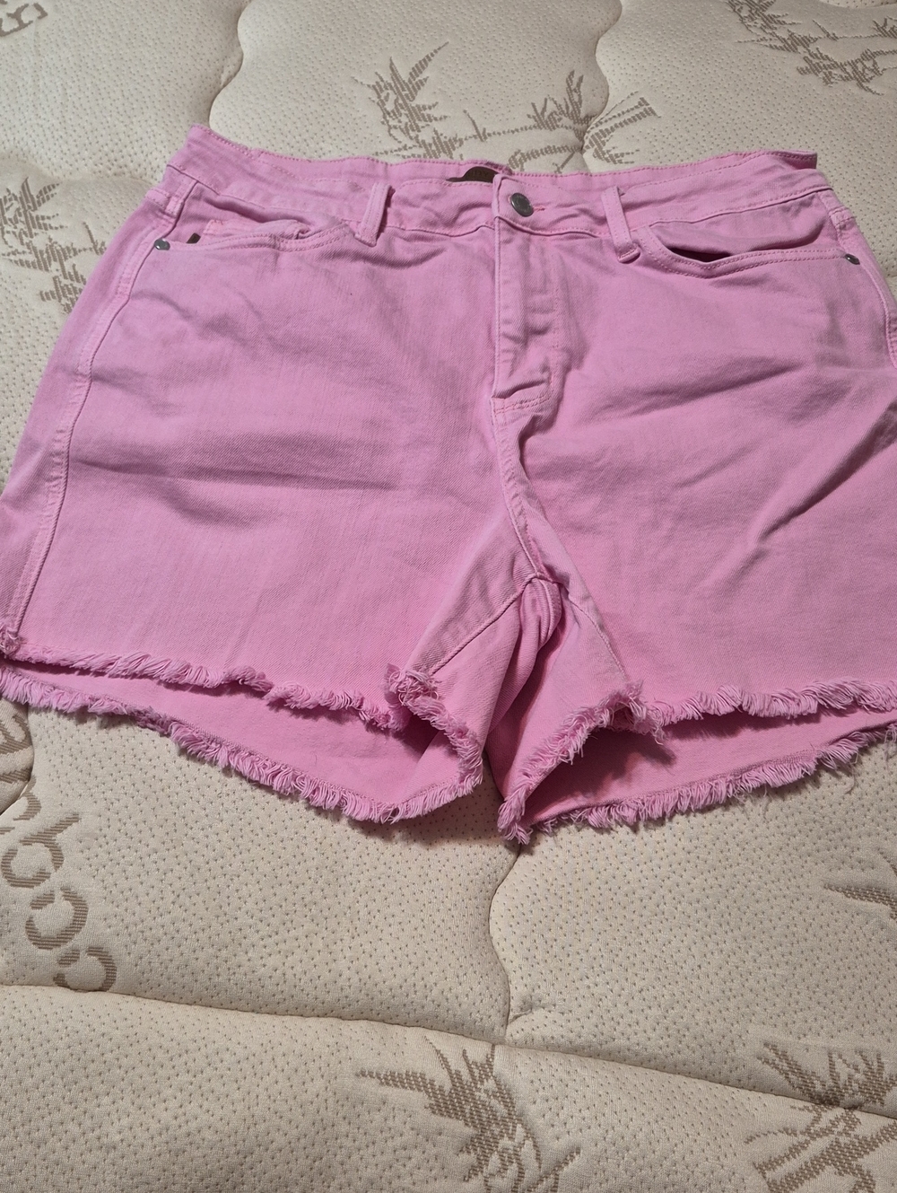 Judy Blue Pastel Pink Frayed Hem Denim Shorts
